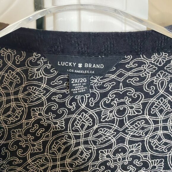 (2) Lucky Brand tunic tops blouse navy and black size 2X V neck - Picture 4 of 7